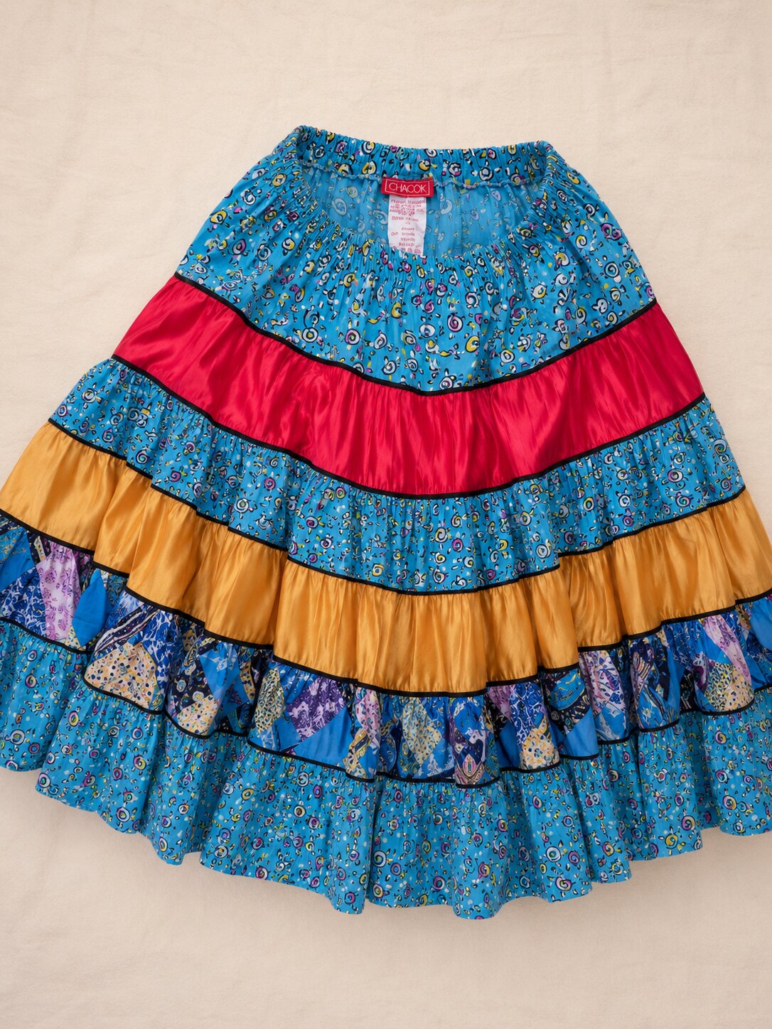 Authentic Blue Patchwork Long Skirt Chacok Paris Vintage