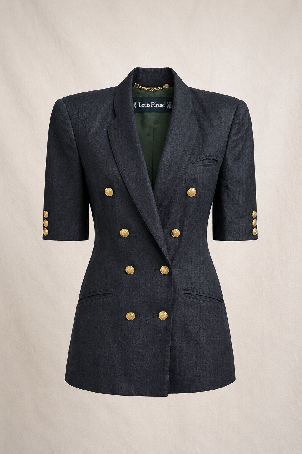 Authentic Vintage Black Linen Blazer Louis Féraud