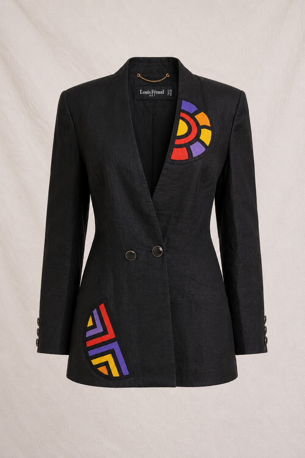 Vintage Louis Féraud long black linen blazer set
