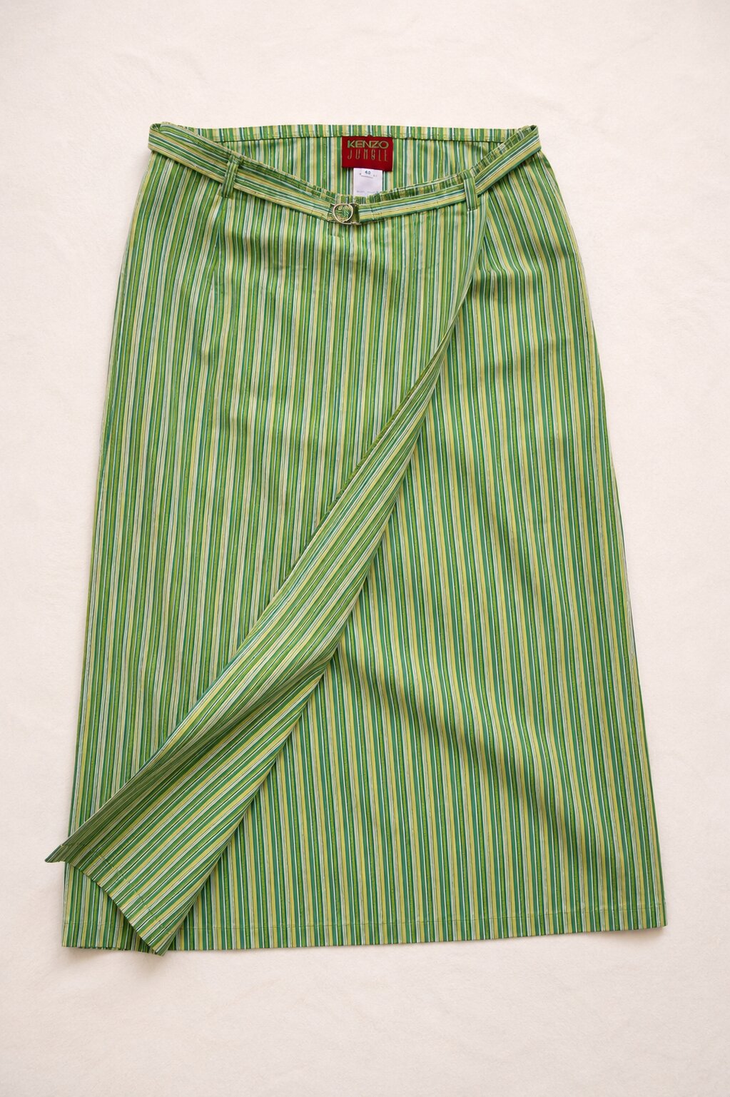 Kenzo Jungle striped wrap skirt in cotton and linen green