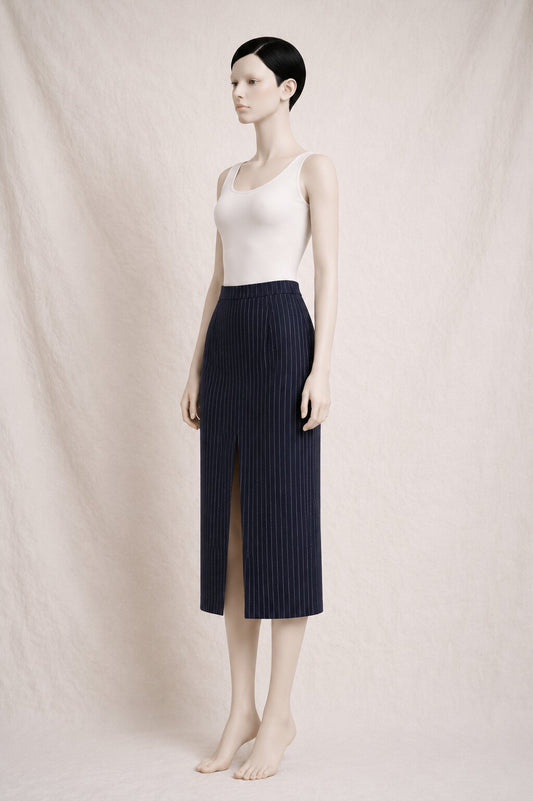 Authentic Vintage Midi Pencil Skirt Yves Saint Laurent with Fine Stripes
