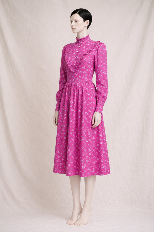 Romantic fuchsia cotton dress Laura Ashley vintage