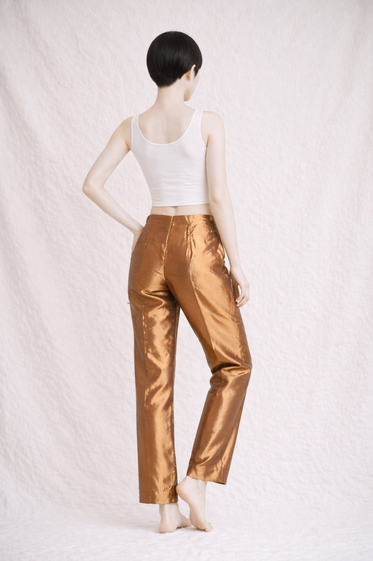 Pantalon Gianfranco Ferré en soie sauvage cuivrée taille haute