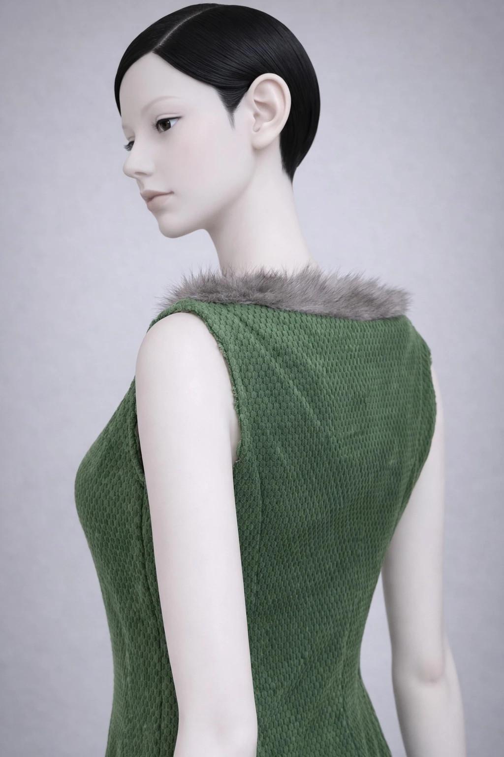 Robe vintage en velours vert des années 1950
