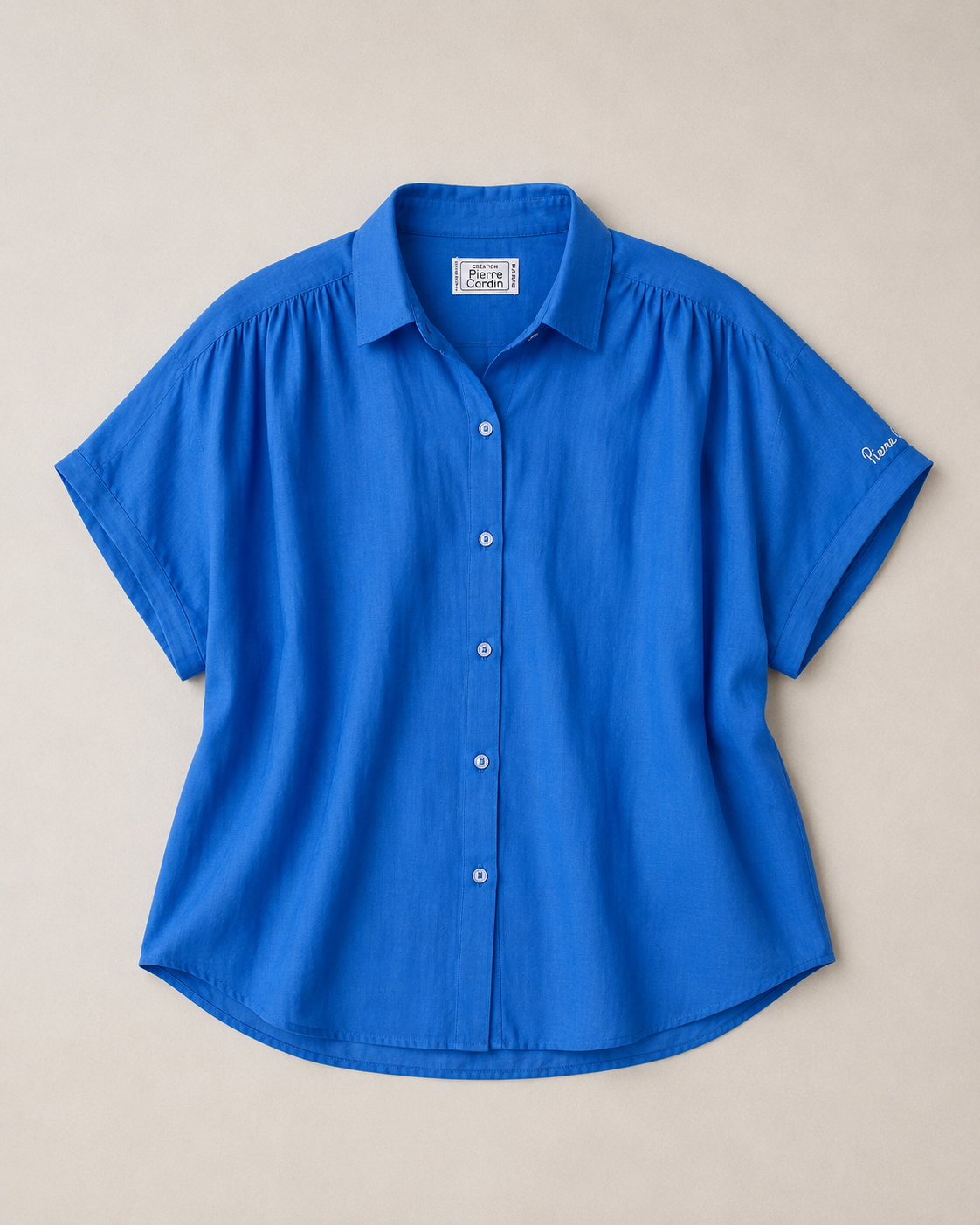 Chemisier en coton léger Pierre Cardin bleu électrique vintage authentique neuve