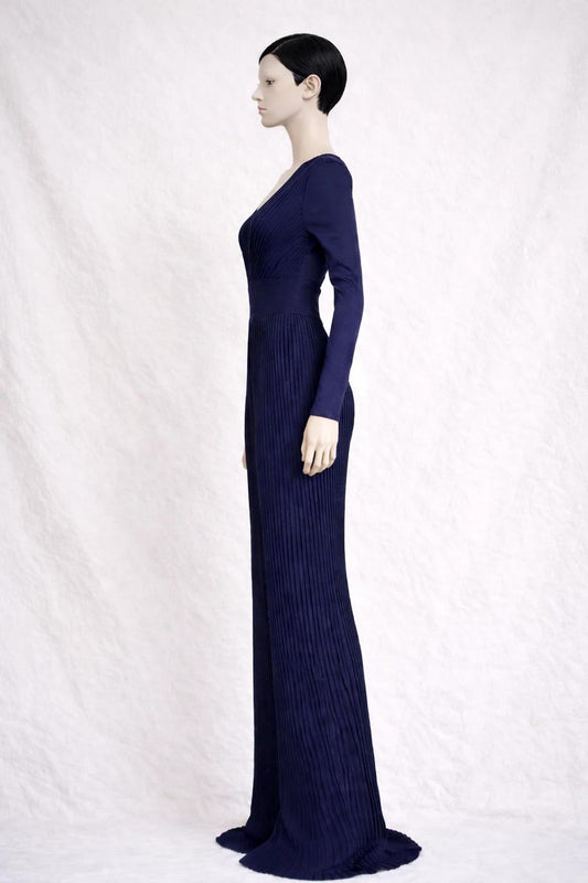 Authentic long jumpsuit Balmain in navy ribbed knit