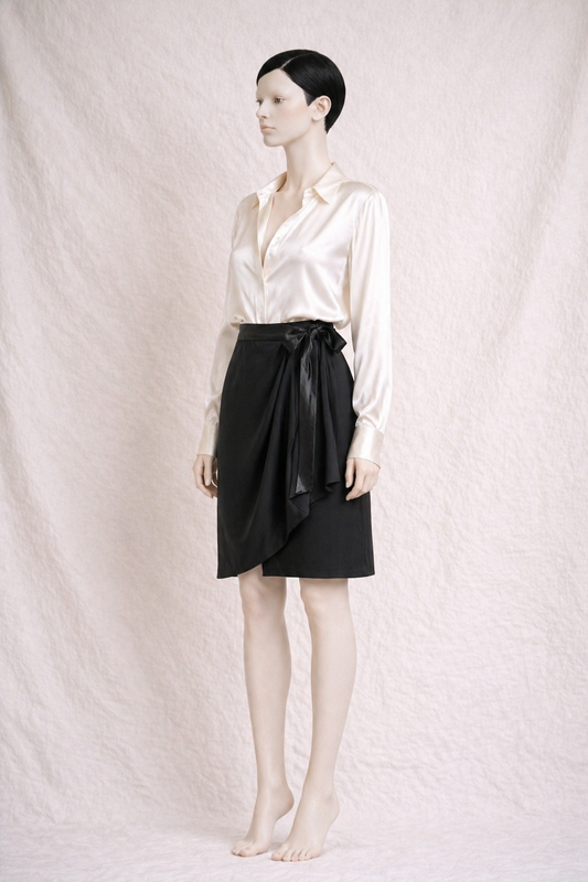 Black wool wrap skirt Yves Saint Laurent authentic vintage