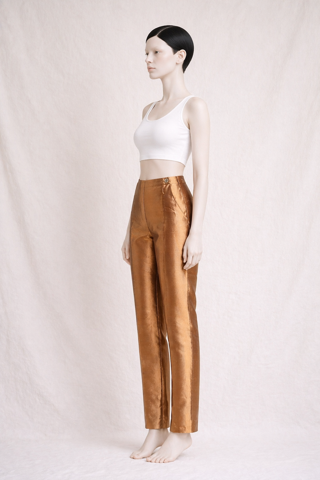 Pantalon Gianfranco Ferré en soie sauvage cuivrée neuve IT 44