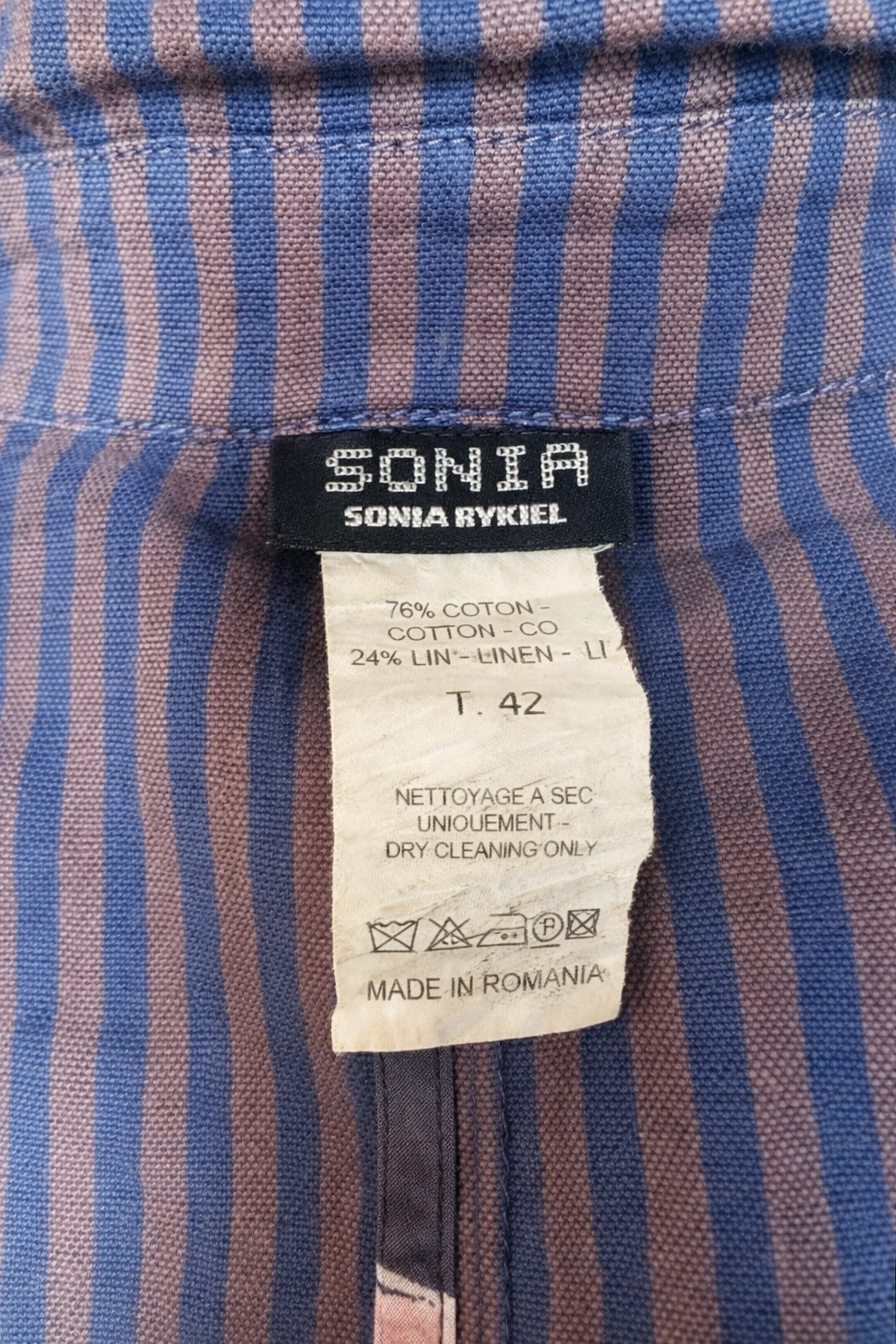 Blazer court rayé en coton et lin Sonia Rykiel vintage