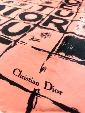 Silk Scarf Christian Dior in Pink and Black Vintage Authentic Graphic Pattern