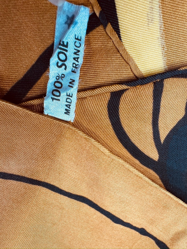 Silk scarf Balenciaga in bronze and yellow with abstract pattern authentic vintage