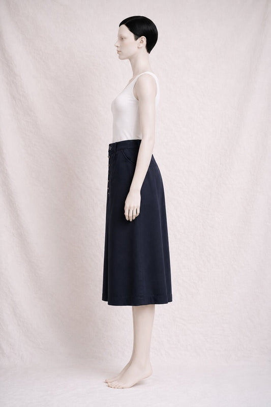 Authentic Vintage Yves Saint Laurent Flared Skirt in Navy Wool