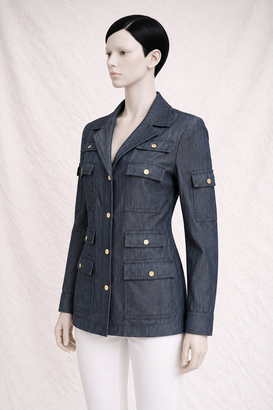 Authentic Vintage Blue Denim Tailored Jacket Escada
