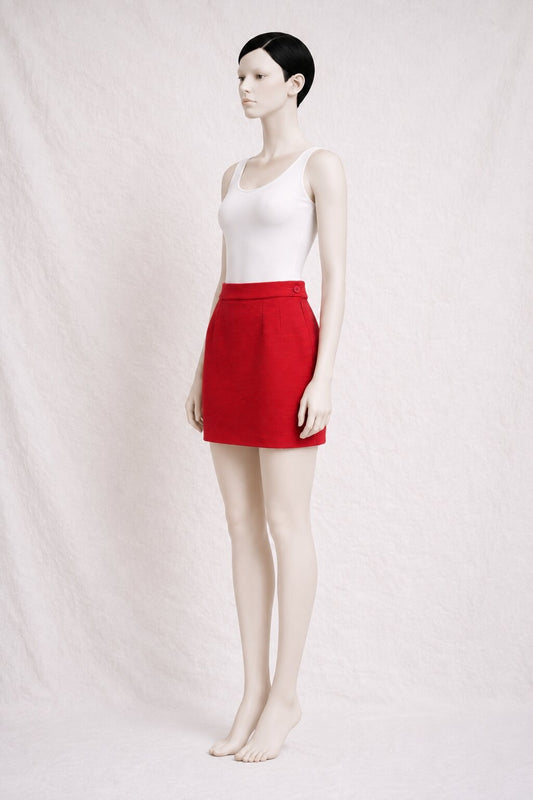 Red Wool Mini Skirt Yves Saint Laurent Authentic Vintage