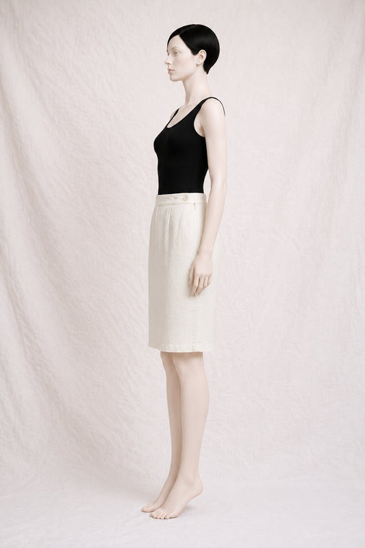 Vintage Authentic Ecru Linen Pencil Skirt Yves Saint Laurent