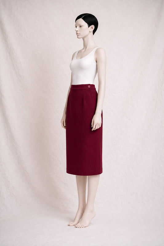 Jupe Crayon YSL Vintage Authentique en Laine Bordeaux
