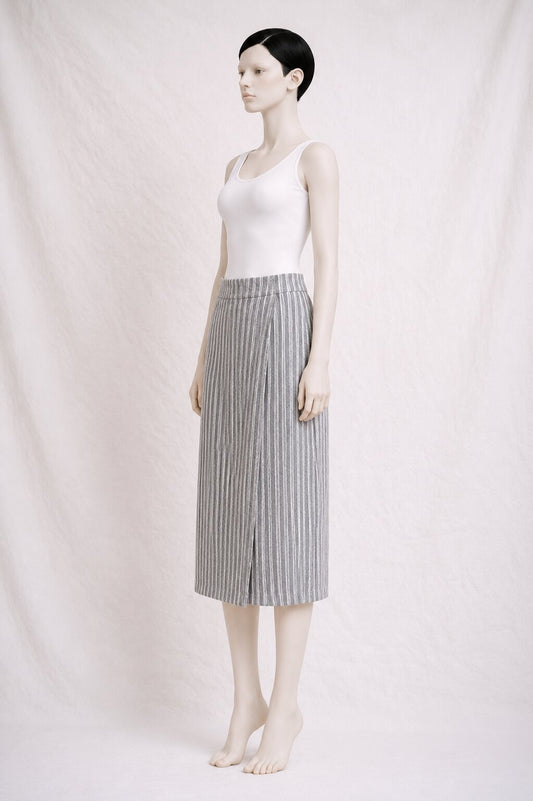Authentic vintage Kenzo long wrap skirt in striped grey cotton