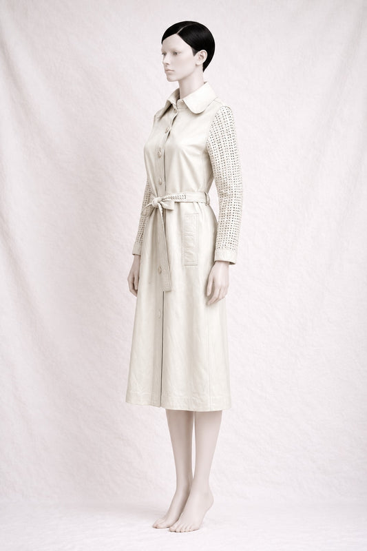 Authentic Vintage Cream Leather Trench Louis Féraud