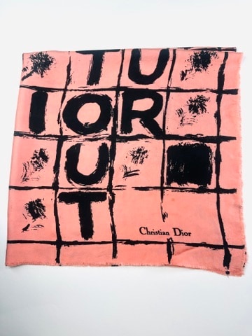 Silk Scarf Christian Dior in Pink and Black Vintage Authentic Graphic Pattern