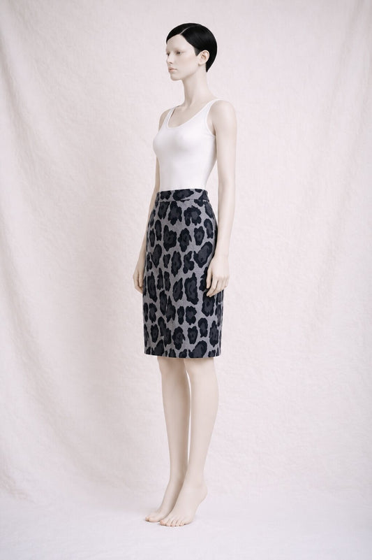 Grey Silk Velvet Pencil Skirt Kenzo Authentic Vintage