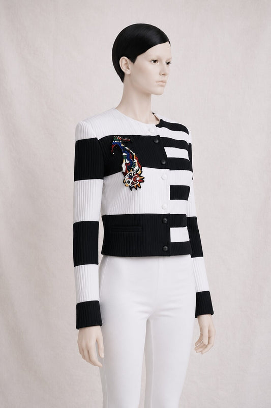 Authentic vintage short jacket Louis Féraud in black and white cotton