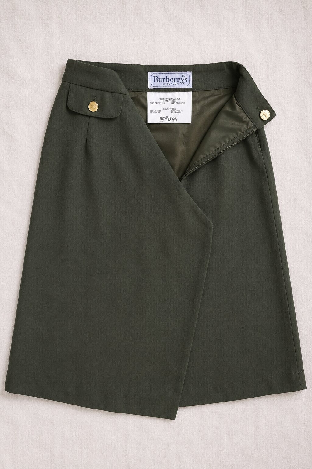 Jupe portefeuille Burberry vintage authentique verte en viscose