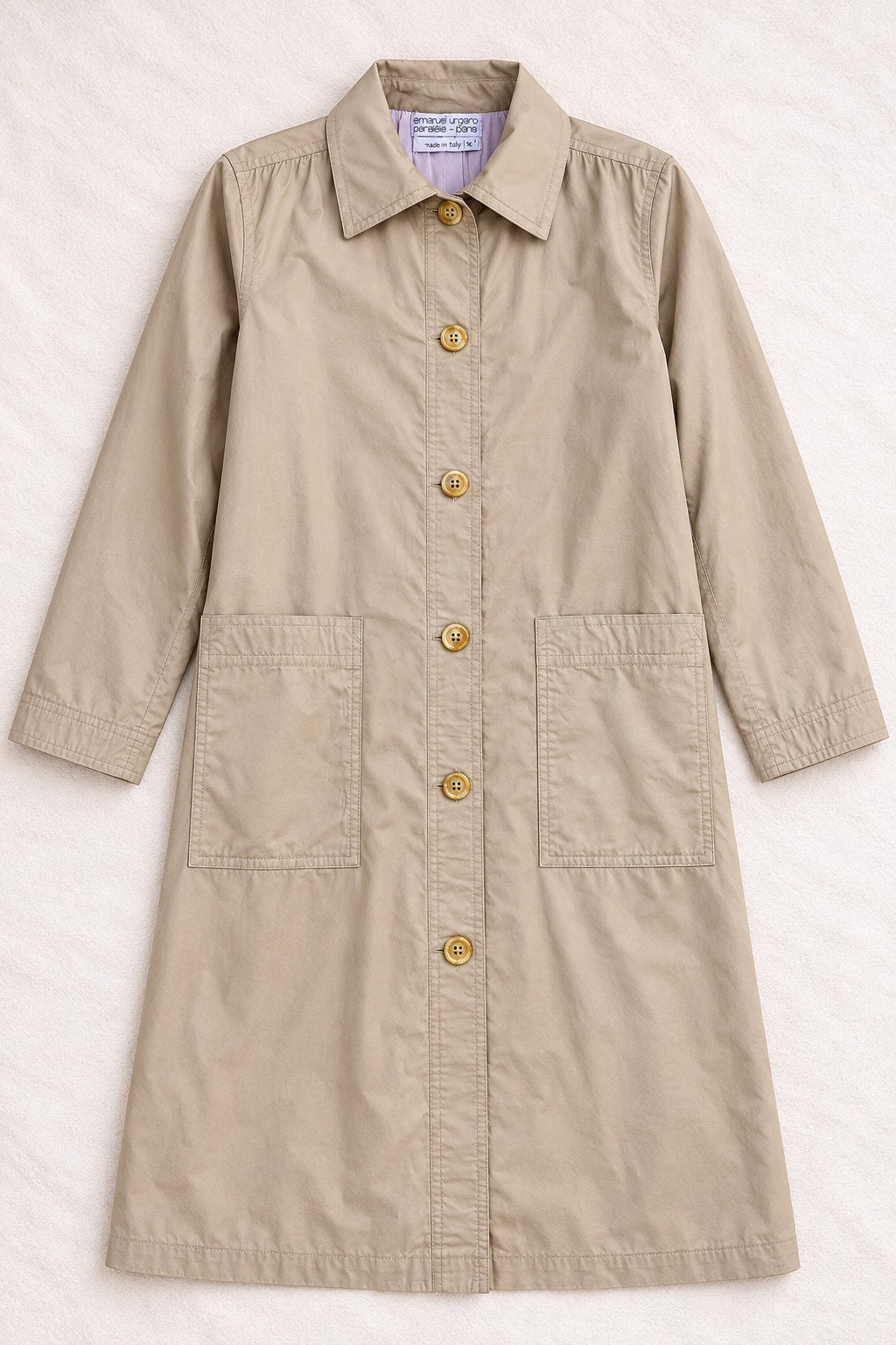 Trench Emanuel Ungaro en coton beige vintage authentique circa 70s