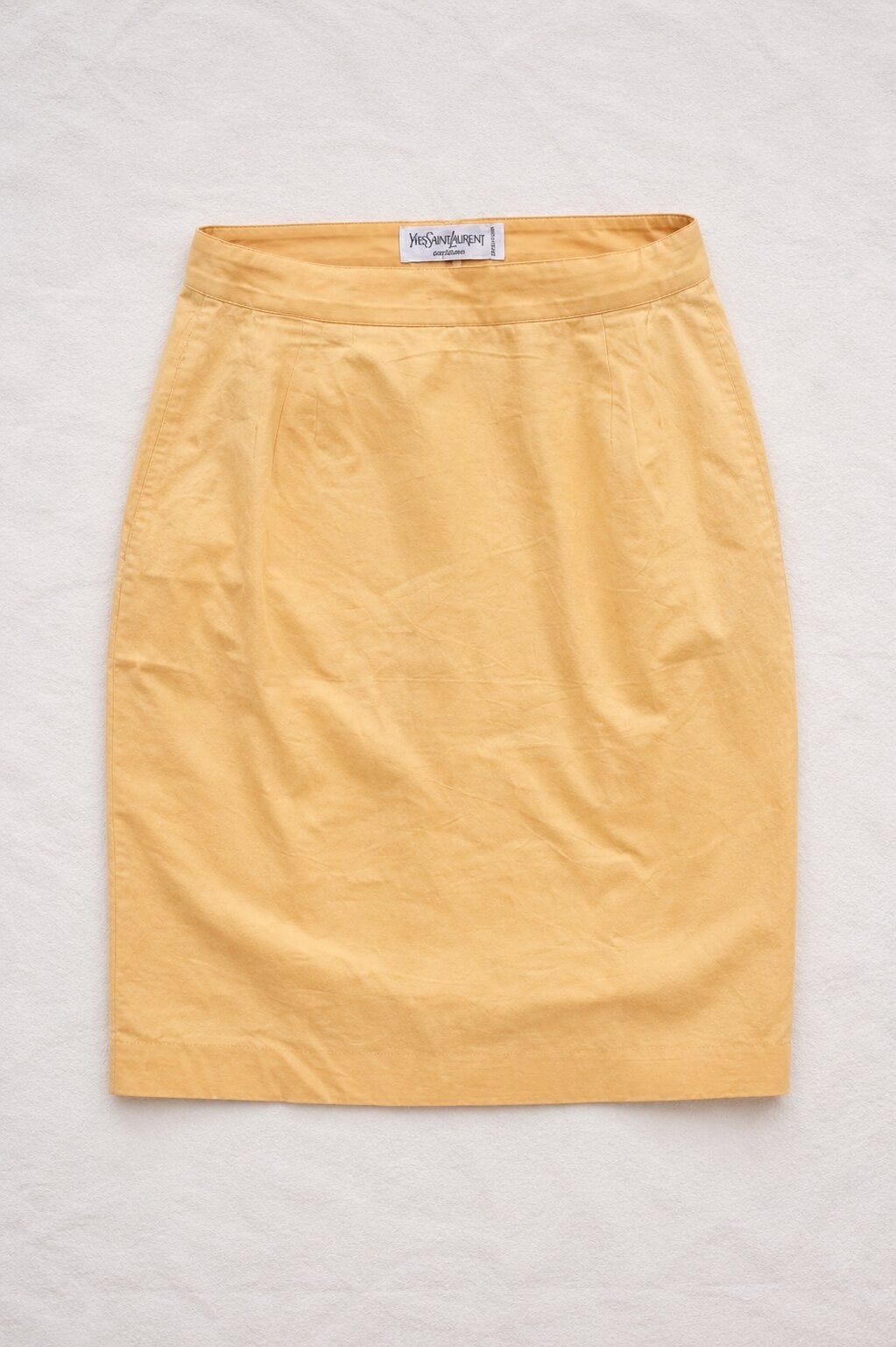 Jupe Crayon en Coton Abricot Vintage Authentique Yves Saint Laurent