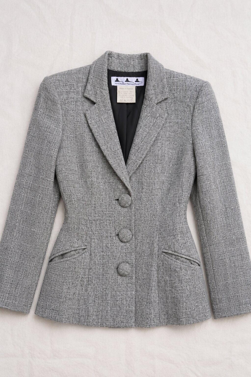 Blazer Vintage Authentique en Laine et Soie Gris par Chantal Thomass