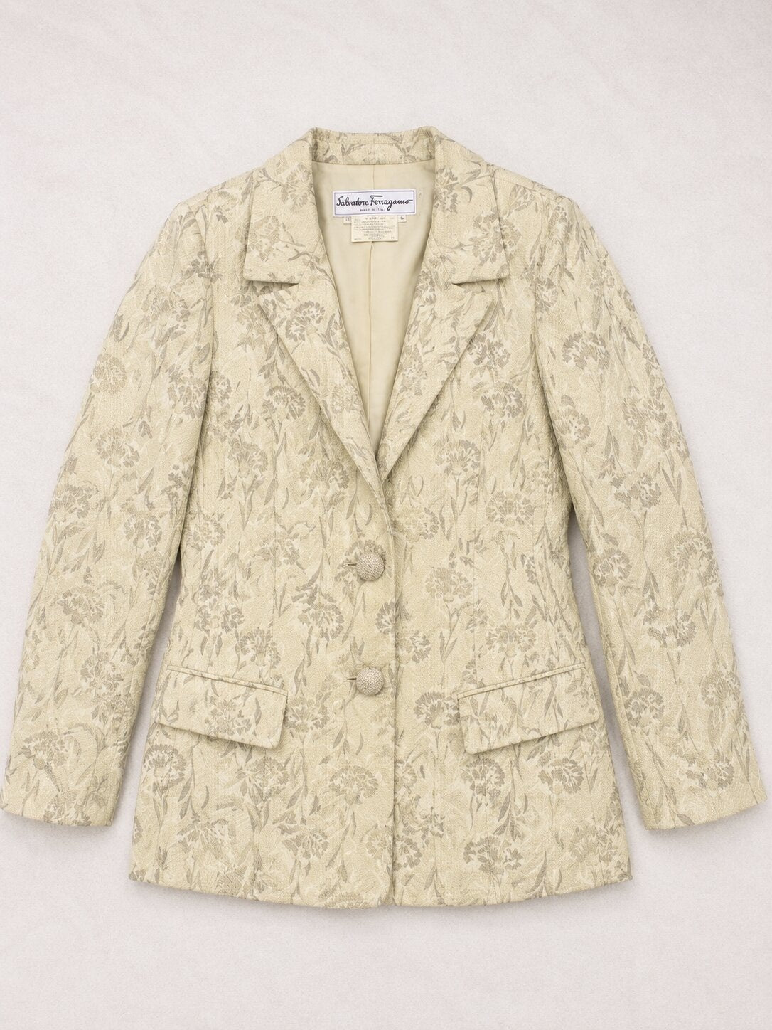 Blazer Vintage Authentique en Soie Beige par Salvatore Ferragamo