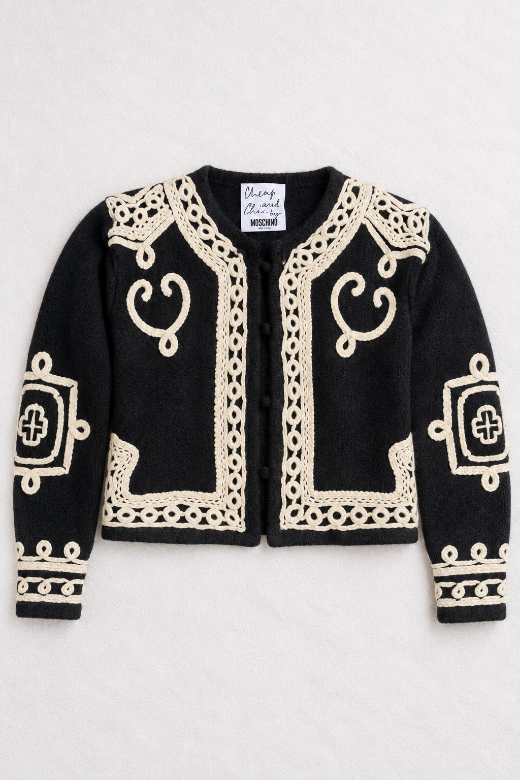 Authentic Vintage Black and Cream Wool Bolero Moschino