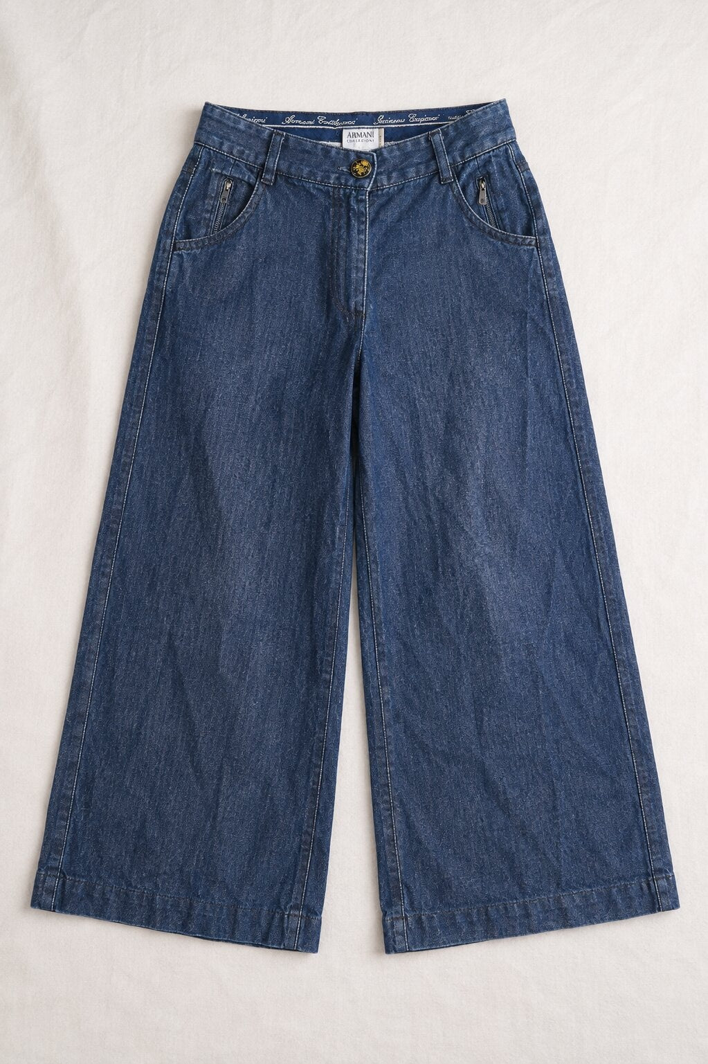 Pantalon Armani à jambes larges en jean bleu vintage authentique