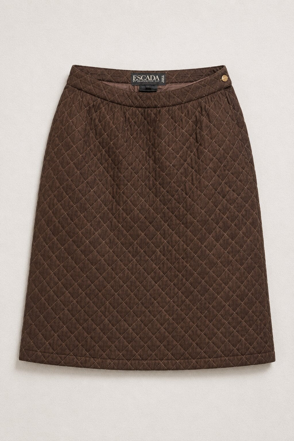 Authentic Vintage Brown Quilted Silk Midi Skirt by Escada