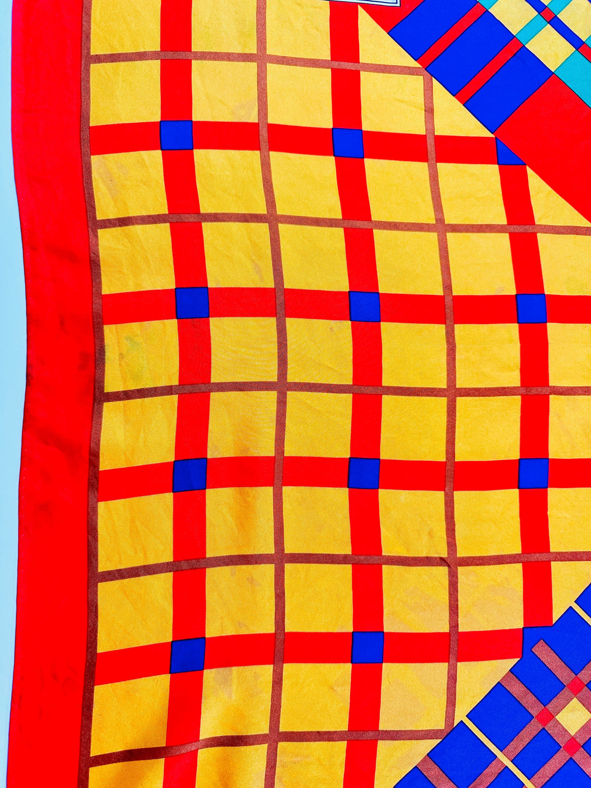 Large Silk Scarf Yves Saint Laurent in Yellow and Red Vintage Geometric Pattern