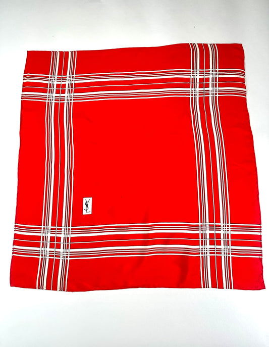 Silk scarf Yves Saint Laurent in red and white vintage stripes authentic