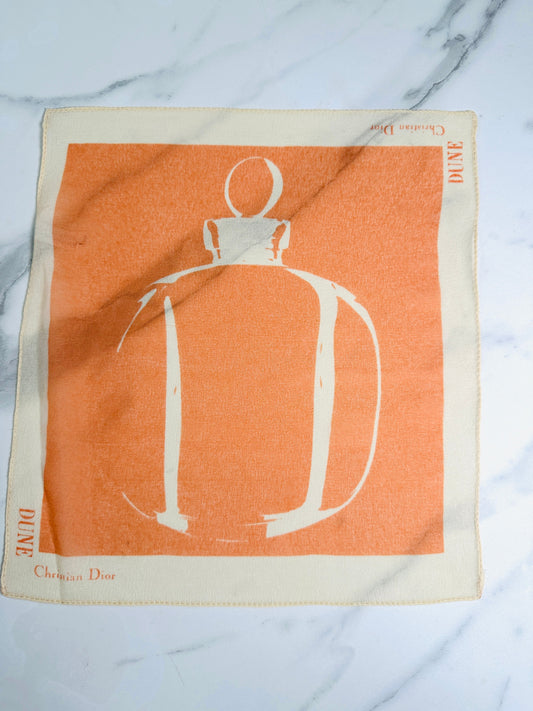 Dior Silk Scarf in Orange and Ivory Vintage Bottle Pattern