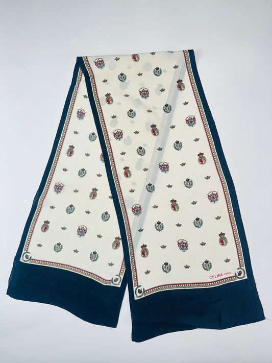 Silk scarf Céline in cream and navy with authentic vintage coat of arms pattern