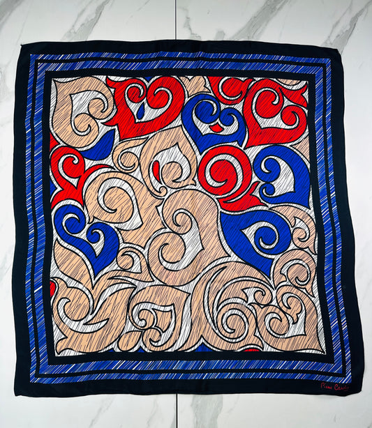 Large square Pierre Cardin in blue and red with authentic vintage abstract pattern
