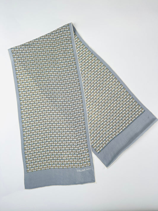 Céline Grey and Yellow Silk Scarf with Geometric Pattern Authentic Vintage