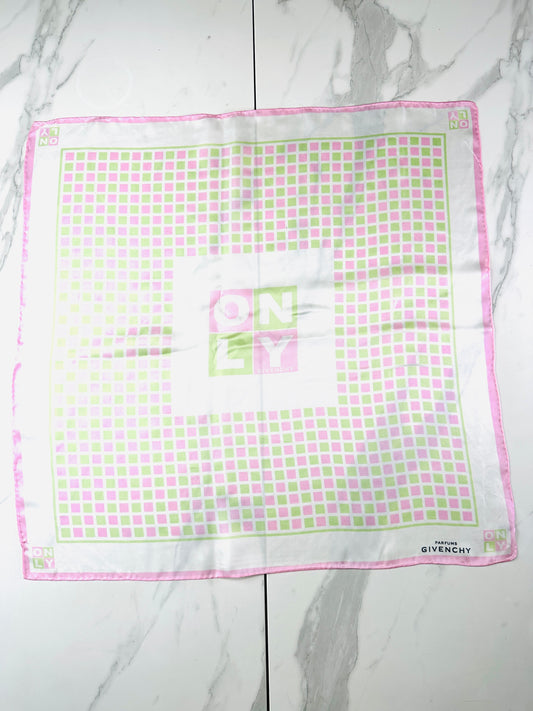 Authentic vintage Givenchy geometric white and pink silk scarf