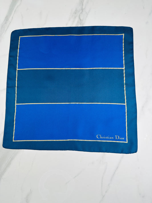 Dior Silk Scarf in Blue and Cream Geometric Pattern Vintage Authentic