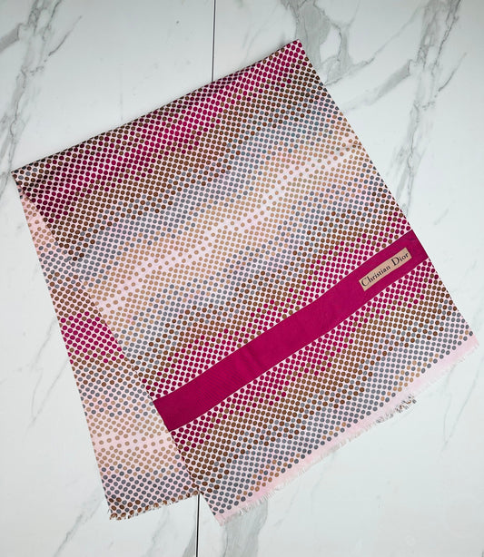 Authentic vintage pink and burgundy polka dot silk scarf Christian Dior