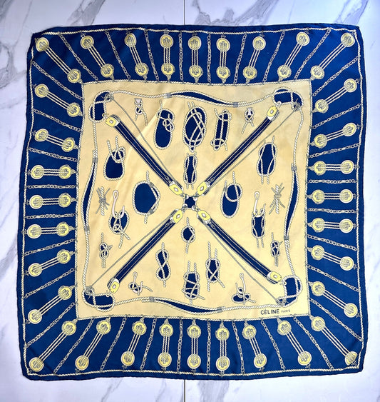 Céline Vintage Authentic Nautical Pattern Silk Scarf