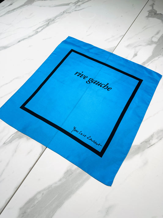 Mini Foulard en Soie Bleu Vintage Authentique Yves Saint Laurent Rive Gauche