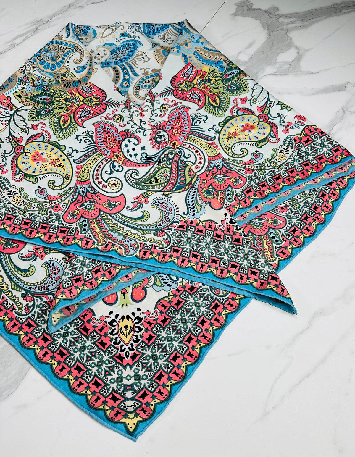 Large Scarf - Satin Silk Pareo in Turquoise