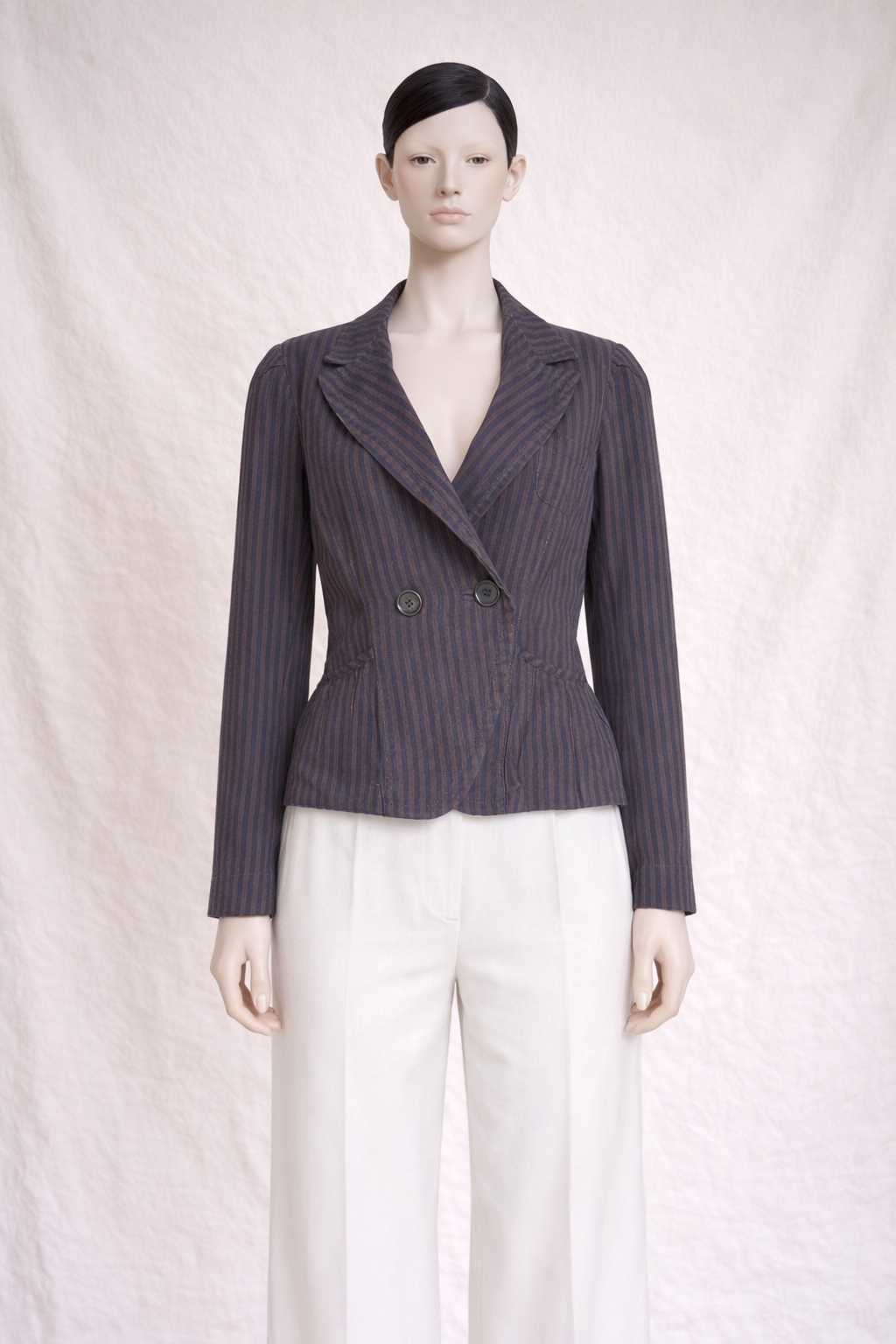 Blazer court rayé en coton et lin Sonia Rykiel vintage