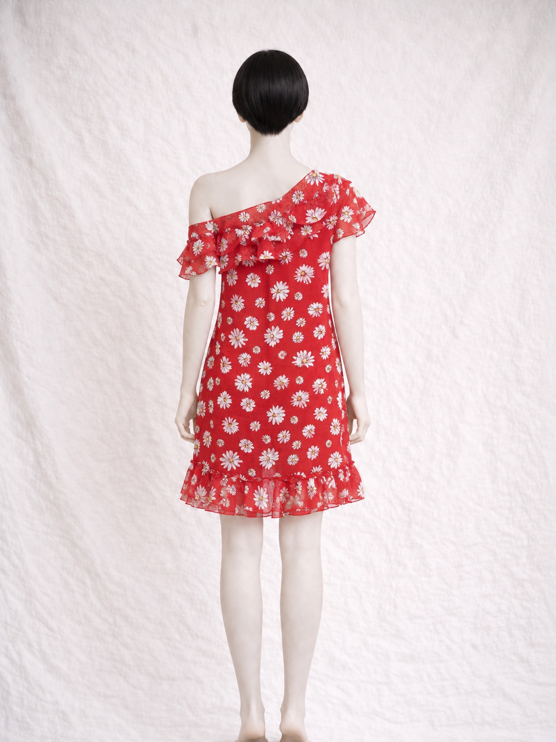 Robe Dolce & Gabbana imprimée d’un motif marguerites sur fond rouge  authentique