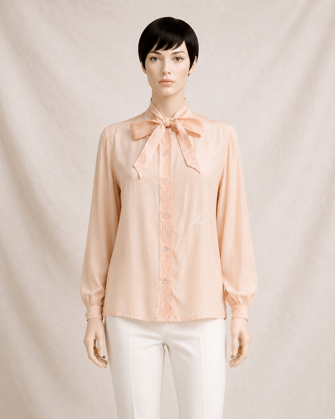 Authentic Céline Paris vintage silk blouse in apricot