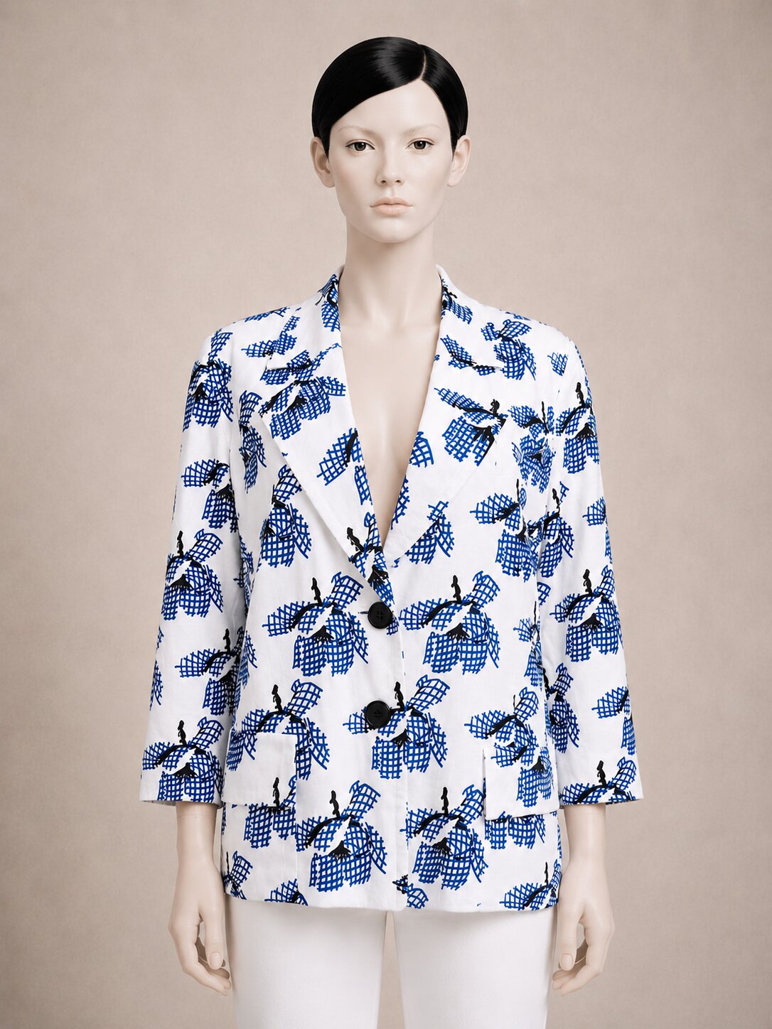 Authentique blazer Nina Ricci Boutique Paris vintage imprimé bleu cobalt