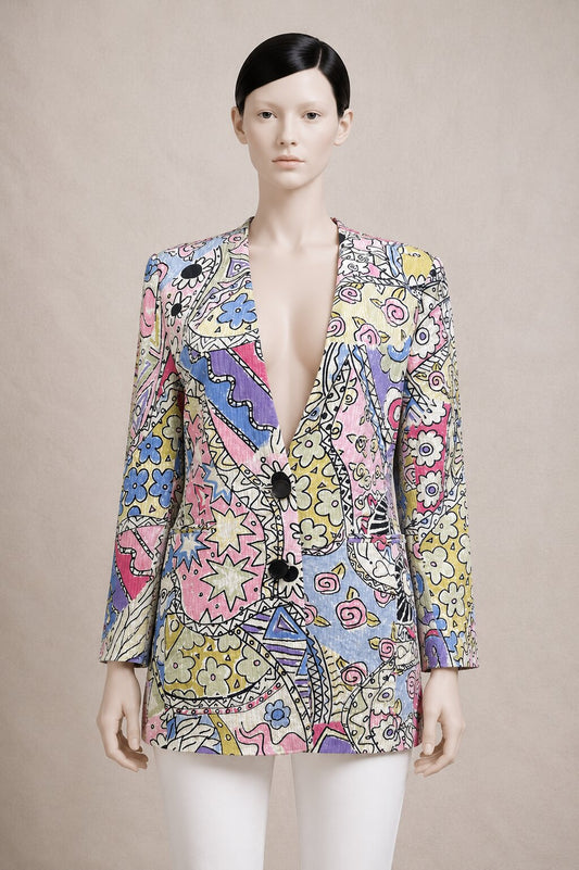 Authentic Louis Féraud Paris vintage blazer with artistic and graphic prints